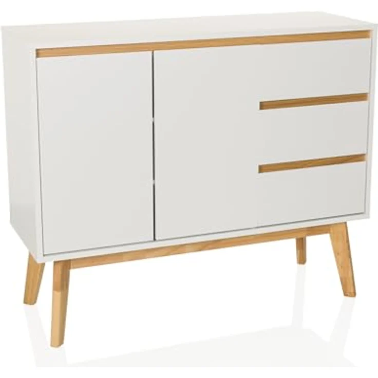 hjh LIVING Kommode mit 3 Schubladen, 2 Türen TAROLO I Sideboard im skandinavischen Stil, Soft-Close, griffloses Design, Schrank mit Holzbeinen, Weiß – Bild 2