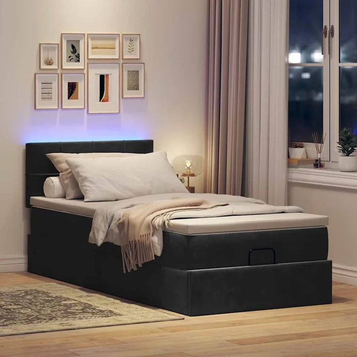 vidaXL Ottomane Bett mit Matratze & LEDs Schwarz 80x200 cm Samt 3312586 – Bild 3