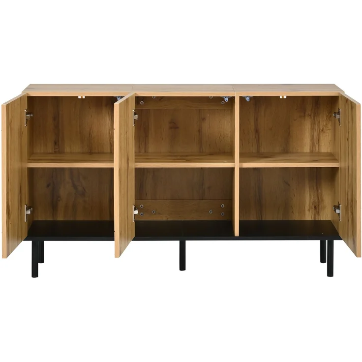 DESVIAE Sideboard Naturholz aus Spanplatte – 120x70x35 cm – 3 Türen, Wellenmuster – Bild 8