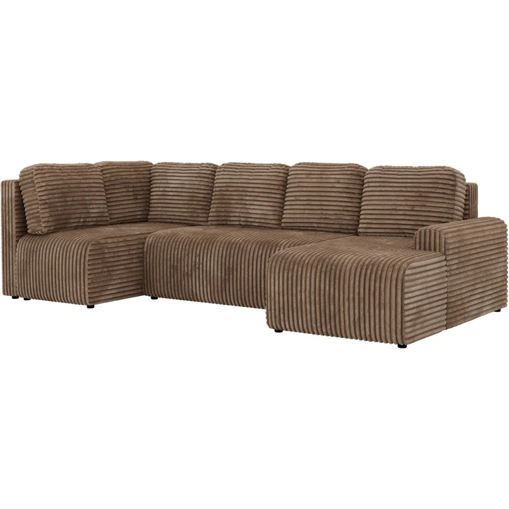 U-förmiges Sofa NESSARO COR U mit Schlaffunktion und Bettkasten, Freistehende Wohnlandschaft, DL-System, Bonellfederkern - Braun Cord - Links Seite – Bild 9