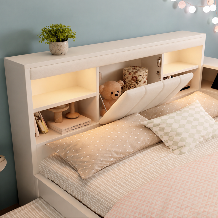 Tagesbett aus Holz mit Ausziehbett, Licht & USB-Anschluss, 140x190 cm, Weiß, ohne Matratze – Bild 9