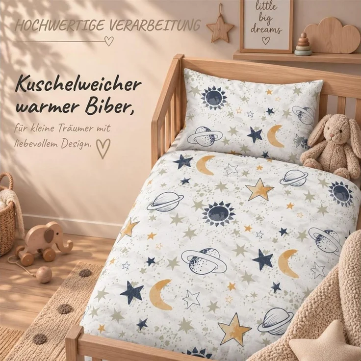 Carpe Sonno Kinderbettwäsche Biber Winter Bettwäsche 100x135 & 135x200 Kinder Baby Kuschelig, Biber, 2 teilig, Warm & Weich - Kinderbettwäsche 130x200 - 100% Baumwolle - Universum – Bild 2