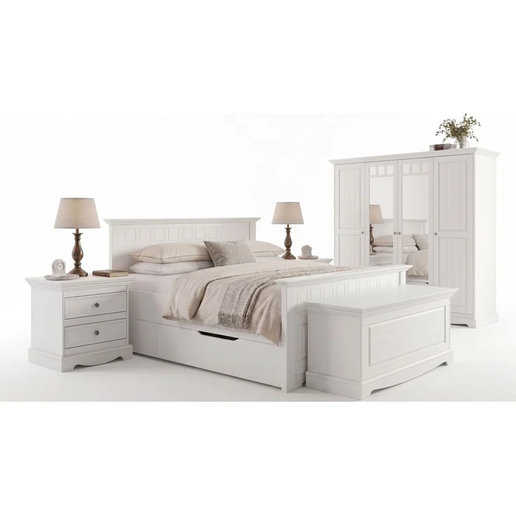 Schlafzimmer-Set Belluno Elegante 7-teilig Massivholz Ausführung weiß Kiefer weiß lackiert