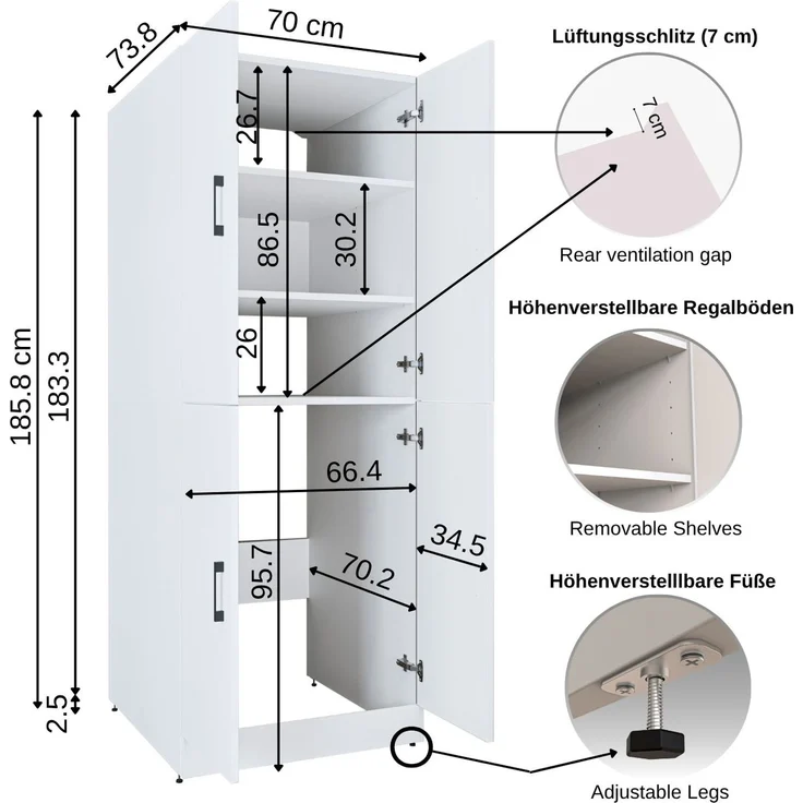 Roomart Waschmaschinenschrank DORA-II- Waschmaschinen- & Trocknerschrank mit Türen & Ausziehbrett – Waschküchenschrank für Waschmaschine & Trockner • Schwarz-Eiche – Bild 7
