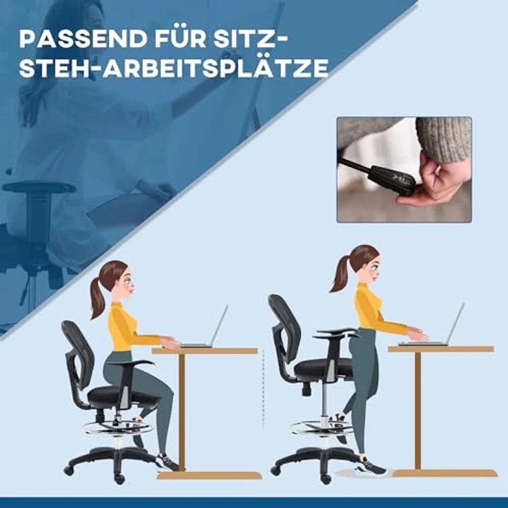 Vinsetto Ergonomischer Bürostuhl, Schwarz, Höhenverstellbar mit Lendenwirbelstütze und klappbaren Armlehnen – Bild 5