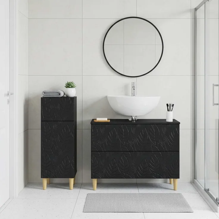 vidaXL 2-teiliges Badezimmer Schrank Set DELFT Schwarz Holzwerkstoff 3417703