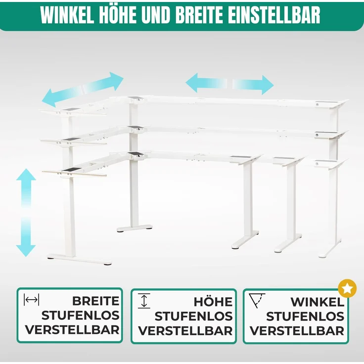 Albatros LIFT L7W Gestell für Eckschreibtisch Höhenverstellbar Elektrisch weiß - Winkelschreibtisch Memoryfunktion-Schreibtischgestell Höhenverstellbar Elektrisch, Stufenlos – Bild 2