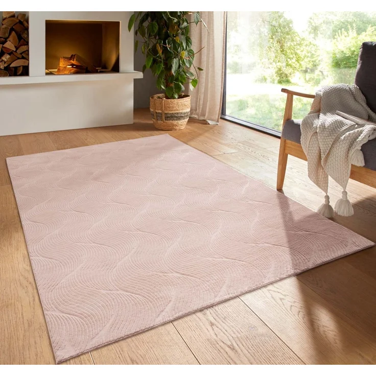 TaraCarpet Teppich TaraCarpet Homestyle 392 Shell, rechteckig, Höhe: 10 mm, Felloptik hoch-tief weich waschbar Düne rosa 50x80 – Bild 5