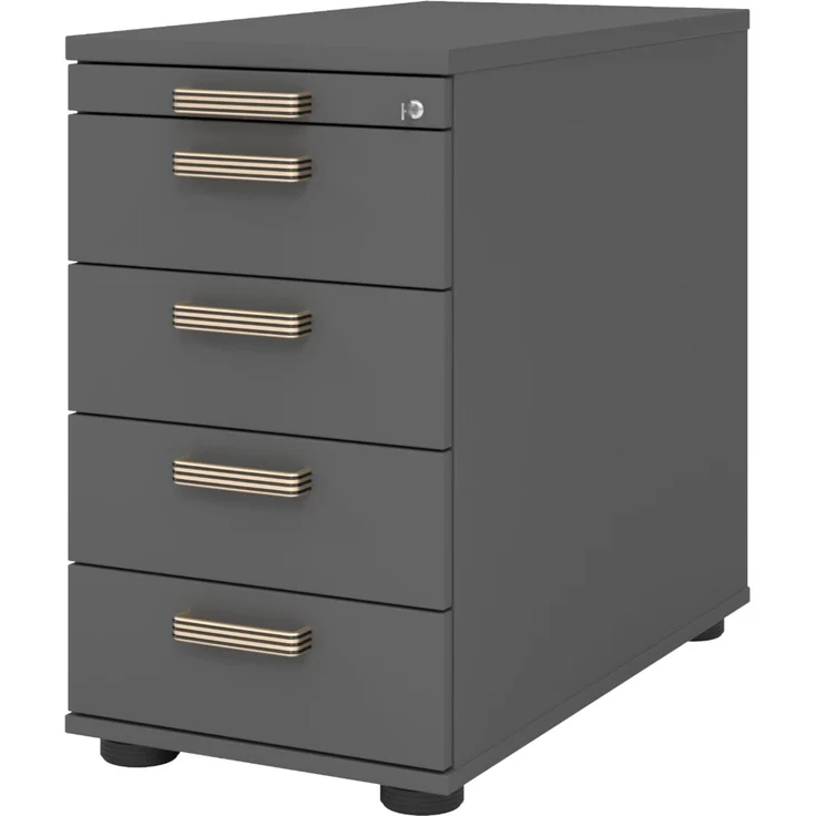 bümö Schreibtisch Schrank abschließbar, Schubladenschrank Holz in graphit, Container mit Schubladen - Schubladen Schrank Büro, Schreibtisch Container od. Schreibtisch Kommode mit Streifengriffe, SC50-G-G-SG – Bild 1