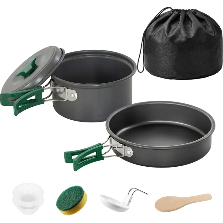 MELAYR, Camping Kochgeschirr Set Anti-Verbrühungsgriffen 8-teilig Grau, 17 x 17 x 10 cm – Bild 2