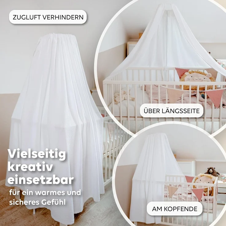 lilimaus Betthimmel Handgefertigter Musselin Betthimmel aus 100% Baumwolle für Babybett, Stoffhimmel für Babybett-Deko im Kinderzimmer und Spielzimmer – Bild 3