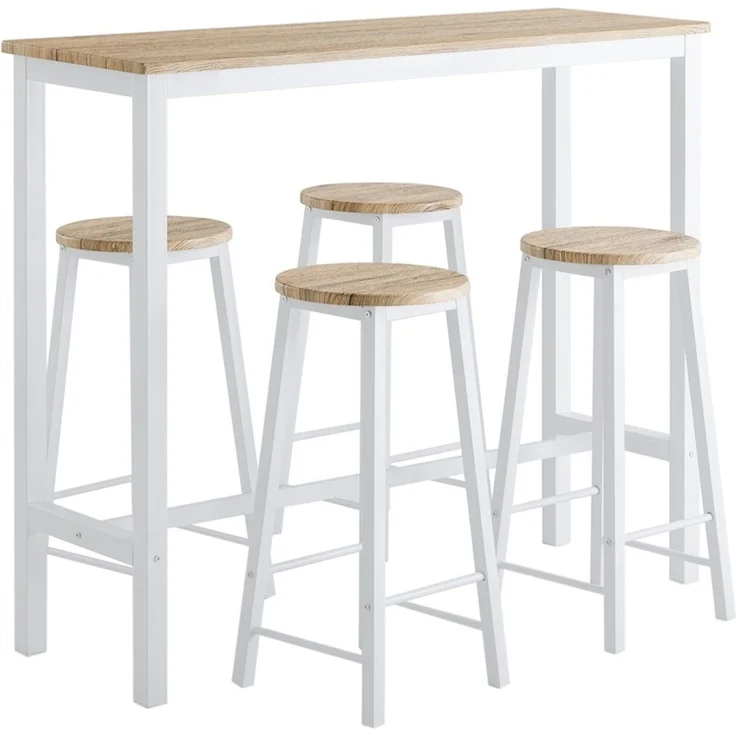 SoBuy OGT22-WN Bartisch-Set mit 4 Hockern, MDF, PVC-Furnier, Weiß, 120 x 100 x 40 cm – Bild 1