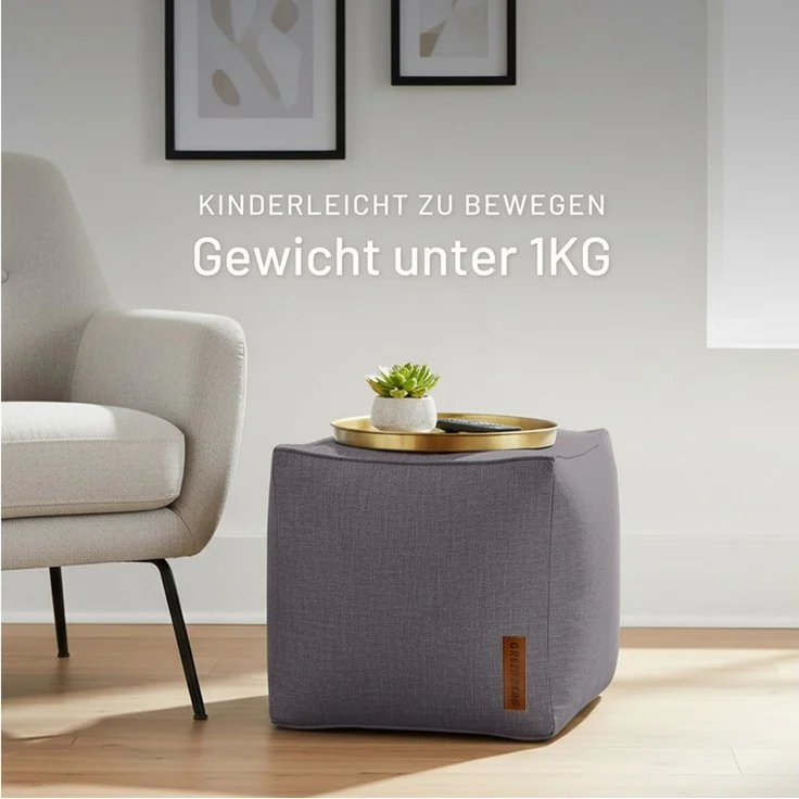 Green Bean Pouf Cube Linen (Indoor Sitzhocker Sitzkissen Fußhocker Relax-Sessel, Made in Germany), die ideale Ergänzung zum Sitzsack – Bild 1