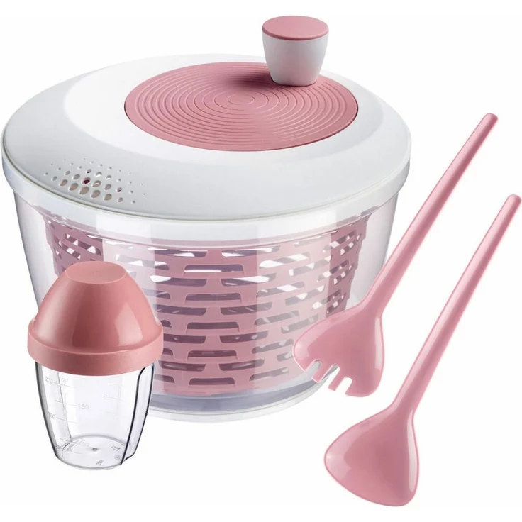 WESTMARK Salatschleuder im Set mit Salatbesteck und Dressingshaker, rosa, (Set), 3 teiliges Set, spülmaschinengeeignet – Bild 1