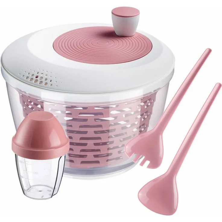 WESTMARK Salatschleuder im Set mit Salatbesteck und Dressingshaker, rosa, (Set), 3 teiliges Set, spülmaschinengeeignet