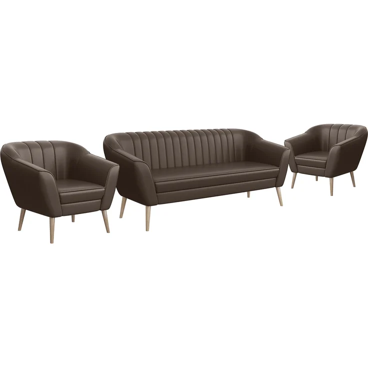 MEBLINI Sofa-Set KAIA 3+1+1 - Braun Kunstleder - für Wohnzimmer - Mini Lounge für fünf Personen - Küchensofa - Sofa Klein - Sitzgarnitur - Polstergarnitur - Sofagarnituren – Bild 1