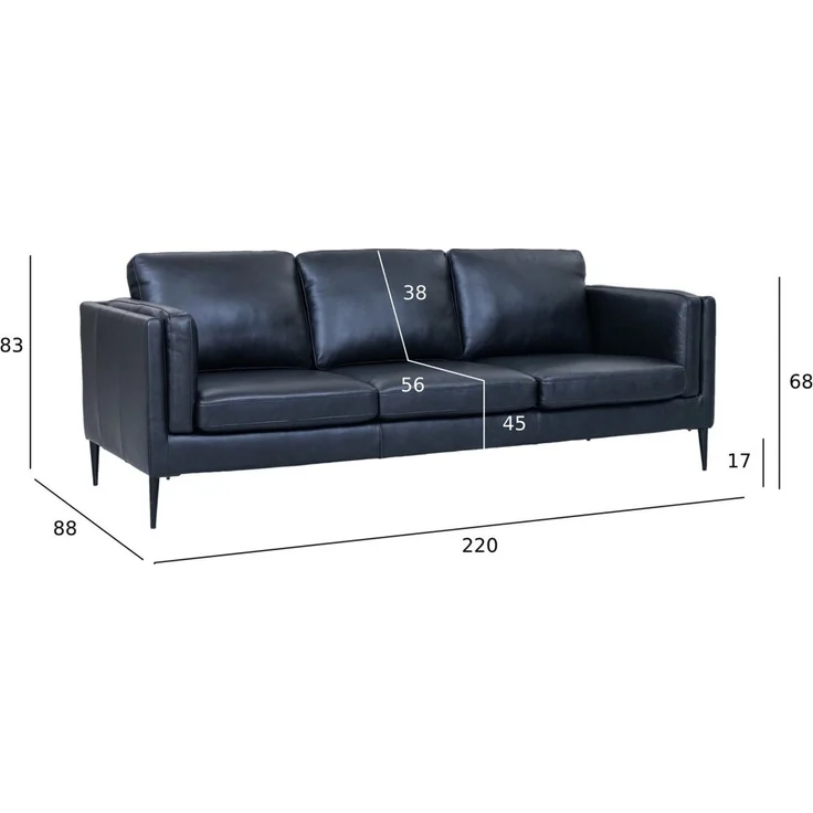 3-Sitzer Sofa Aicena Leder Schwarz - Komfortsofa mit Taschenfederkern & Metall-Gestell – Bild 2