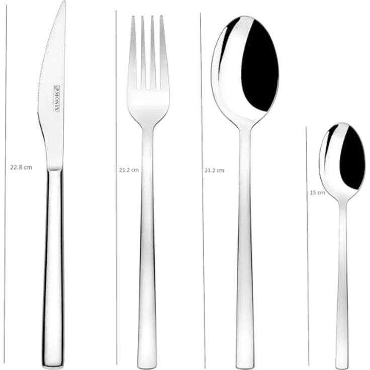 Monix Génova Besteck-Set, 24-teilig, hochglanzpolierter Edelstahl, 18-10, mit Steakmesser, modernes Design, 2,5 mm dick – Bild 2