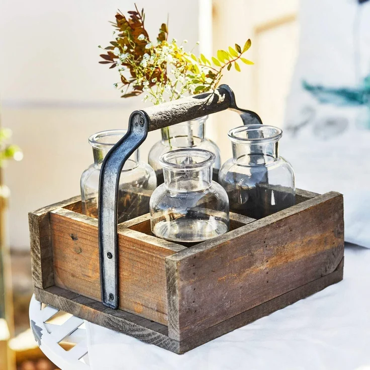 Mirabeau Übertopf Vase 4er Set mit Korb Reverie braun/klar – Bild 3