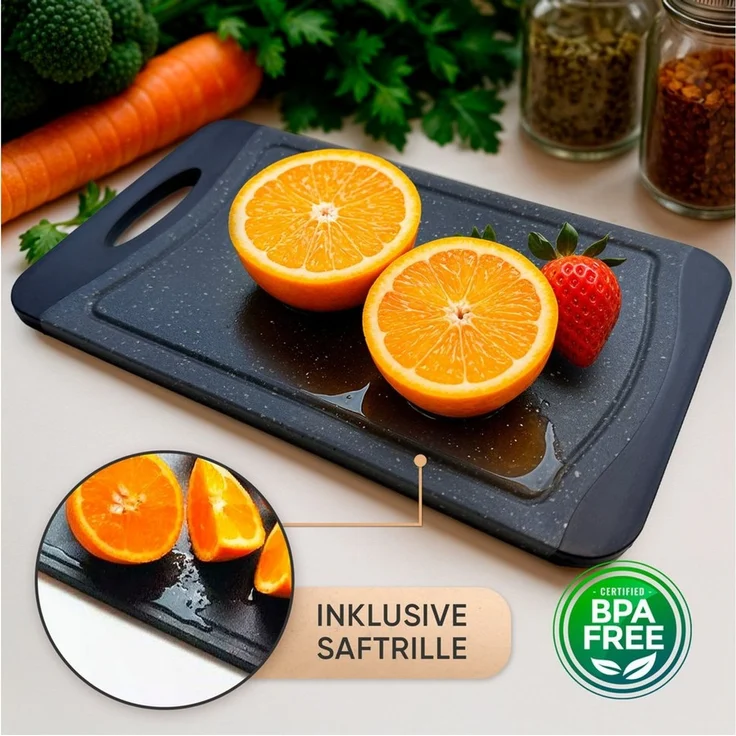 NEOFLAM® Schneidebrett Flutto Antibakterielles Frühstücksbrettchen Set 6tlg. - Granit/Schwarz, Kunststoff (PP), (6-St) – Bild 4