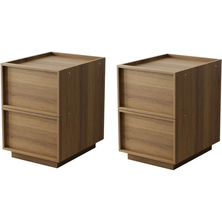 BBWL Nachttisch 1/2 St,2 Schubladen modern grifflos Holz MDF, Beistelltisch Schlafzimmer, Nachttisch Eiche kompakt stabil Staurau – Bild 2