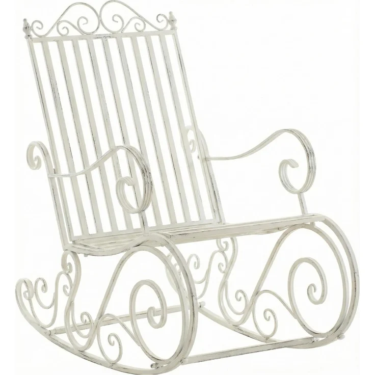 Schaukelstuhl ANNA Antik Outdoor - 56x90x94cm, Metall, Antik-Weiß | Gartenstuhl Liegestuhl Relaxstuhl Garten Terrasse – Bild 1