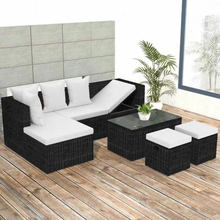 vidaXL 4-tlg. Garten-Lounge-Set mit Auflagen Poly Rattan Schwarz 42586
