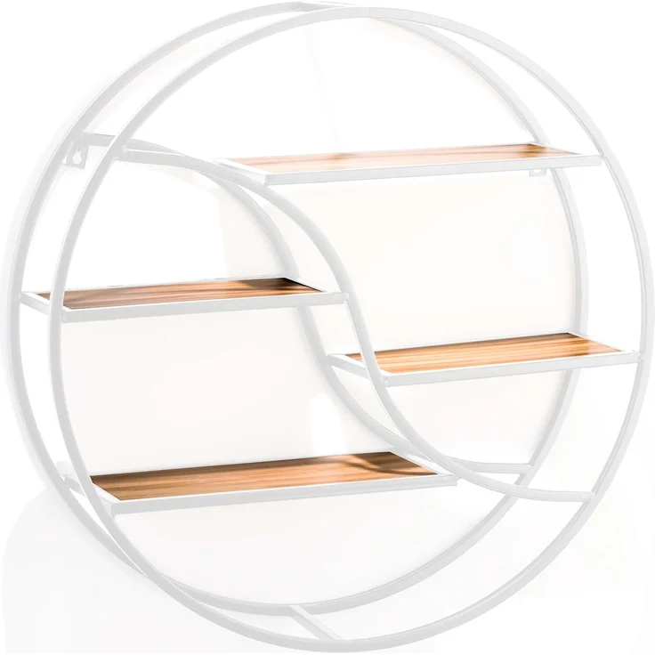 Coradoma Wandregal Weiß Metall - Hängeregal für Deko Wohnzimmer Modern 56x14cm | Schweberegal Rund zur Dekoration Badezimmer Deko Schlafzimmer | Küchenregal Zimmer Deko Aesthetic Wanddeko – Bild 3