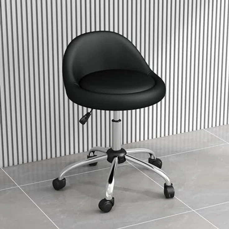 HOMCOM Rollsitz Höhenverstellbarer Arbeitshocker mit Rädern (Salonstuhl, 1 St, Bürohocker), Schwarz Ø50x63-83 cm – Bild 9