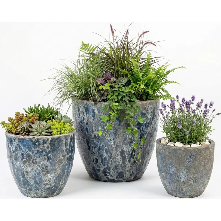 Keramik Blumentopf Eggpot Lava Blau Ø 21cm- Struktur Übertopf geschliffen Unikat – Bild 9