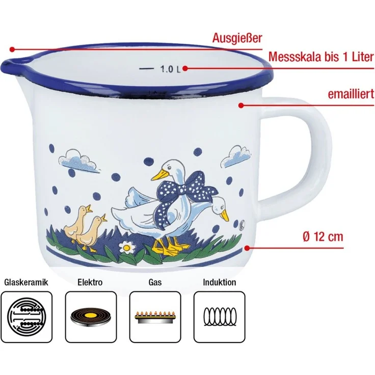 EUROHOME Milchtopf im Landhauslook Milchtopf emailliert mit Messskala 1l, Emaille (1-tlg, Milchtopf Ø12 cm), Milchtopf mit Ausgießer - Milchtopf Induktion – Bild 2