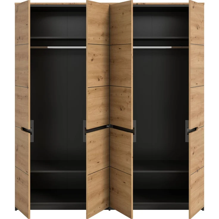 Kleiderschrank Sova 4-türig – Moderner Schrank in Eiche-Optik & Schwarz mit Stauraum – Bild 4