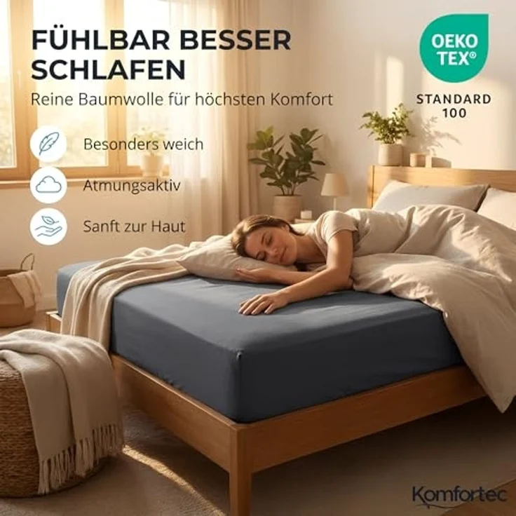 Komfortec Spannbettlaken Boxspringbett bis 15cm - 30cm Matratzenhöhe, Mikrofaser, Gummizug: Rundum, (2 Stück) – Bild 4