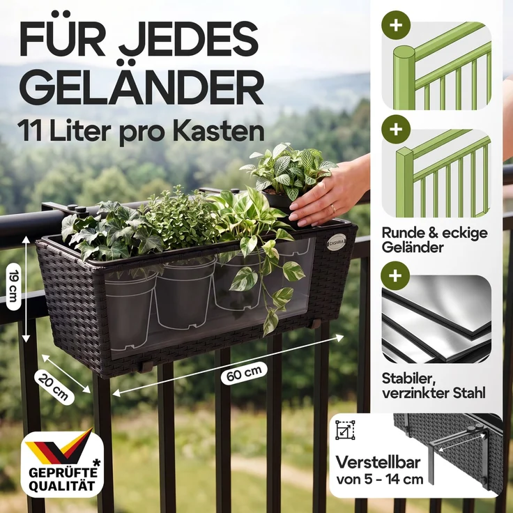 4er Set Balkonkasten Polyrattan grau – Bild 3