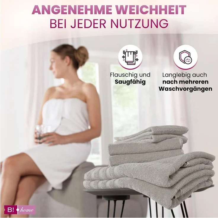 B!HOME Handtücher Set Saunatücher, Duschtücher, Gästehandtücher 100% Baumwolle, (Spar-Set, 4-St), flauschig saugfähig Frottee weich – Bild 1