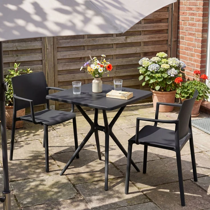 Gartenmöbel-Set FRIDA mit 2 Stühlen - 186 x 72 x 81 cm, Kunststoff, Schwarz | Balkonset Gartenset Tisch mit Stühlen Bistroset Outdoor – Bild 4