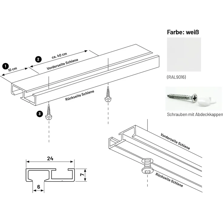Deco-Raum® Gardinenschiene Minimal | Länge: 290cm | Material: Aluminium | Farbe: Weiß – Bild 2