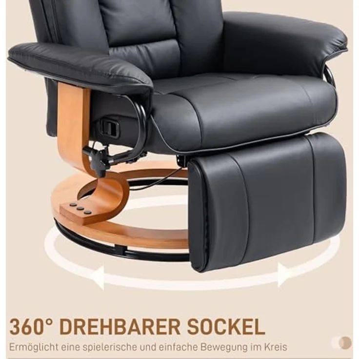 HOMCOM Relaxsessel Modernes Sessel mit Fußstütze (Liegesessel, 1-St, TV-Sessel), für Wohnzimmer, Schlafzimmer, Schwarz – Bild 6