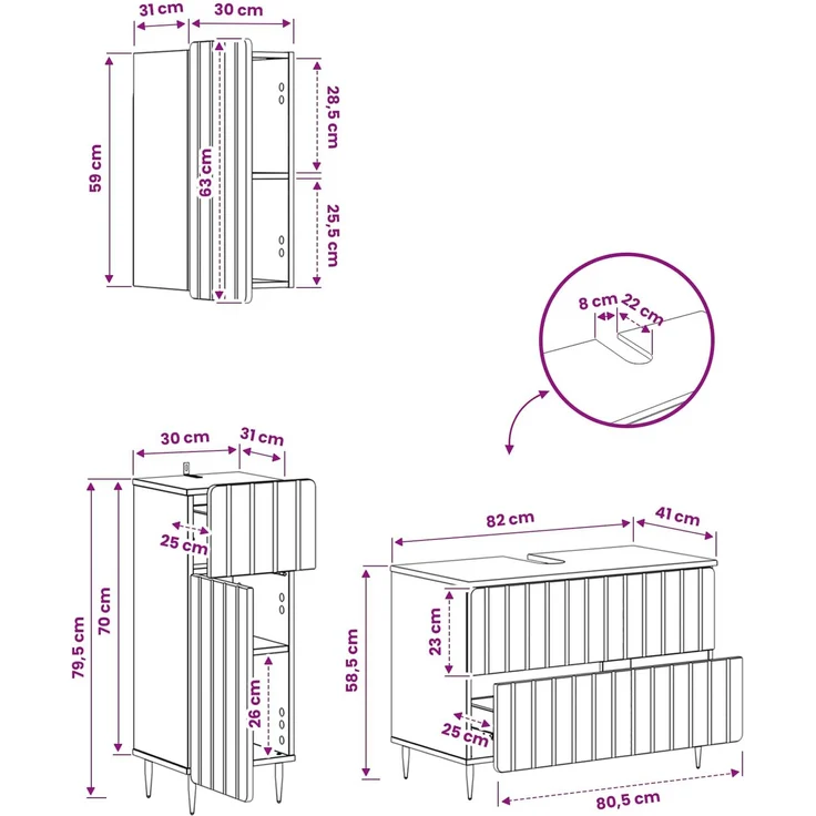vidaXL 3-teiliges Badezimmer-Schranksystem ZWOLLE Schwarz 3417757 – Bild 10