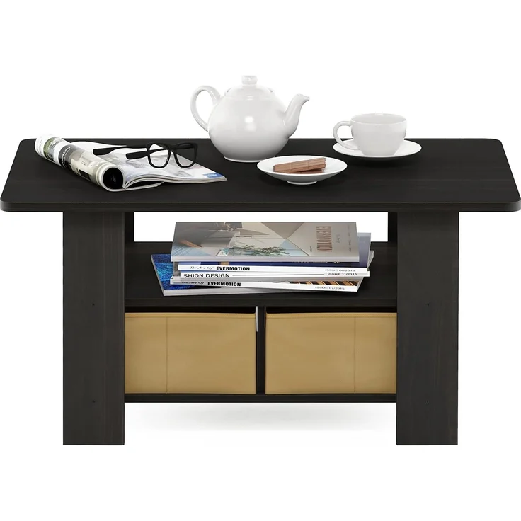 Furinno Andrey Couchtisch mit Abfalleimer, Dunkles Espresso/Braun – Bild 5