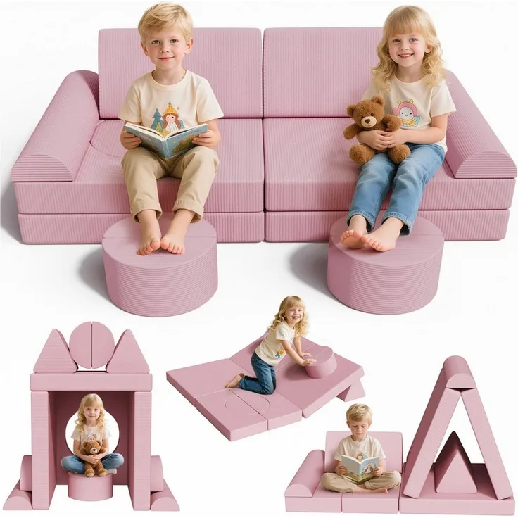 TLGREEN Kindersofa 15-teiliges modulares Kinderspielsofa aus Schaumstoff, abnehmbarer waschbarer Bezug, kinderfreundlich ohne scharfe Kanten, kreative Kuschelecke für Kinderzimmer & Kindergarten