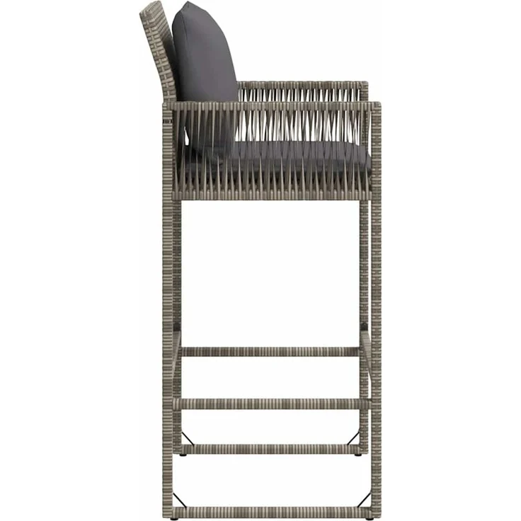Garten-Barhocker 2er Set, Barstuhl mit Kissen Grau Poly Rattan – Bild 6