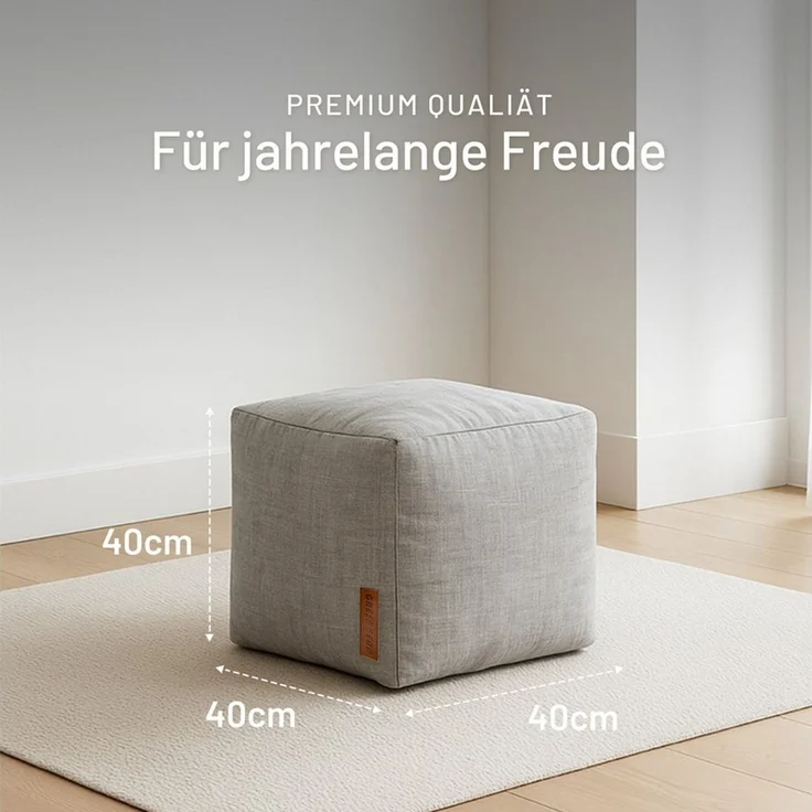 Green Bean Pouf Cube Linen (Indoor Sitzhocker Sitzkissen Fußhocker Relax-Sessel, Made in Germany), die ideale Ergänzung zum Sitzsack – Bild 4