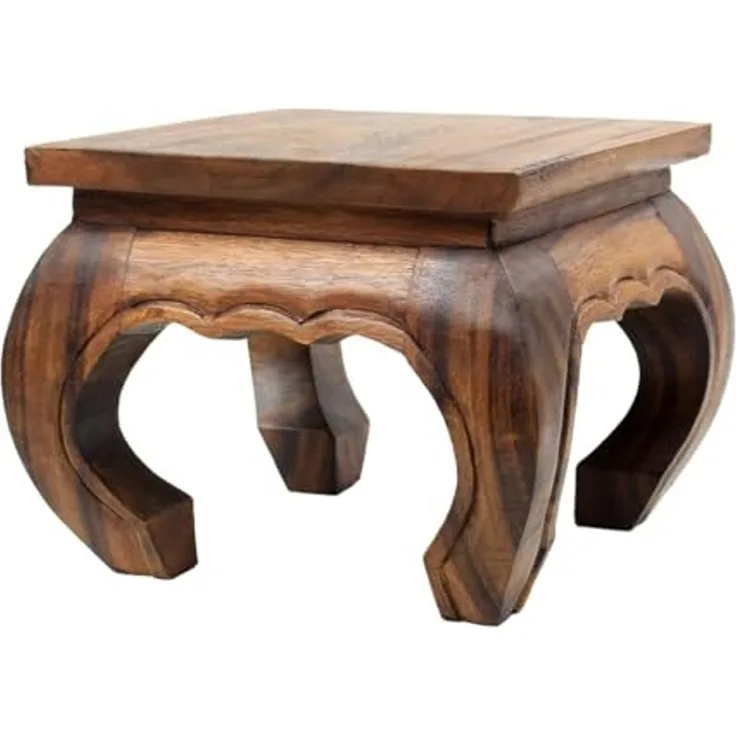 Opiumtisch Hellbraun - 30cm Thailand Beistelltisch Hocker Nachttisch Pflanzenhocker asiatischer Tisch Akazienholz Inkl. Südostasien Bildband als PDF Datei