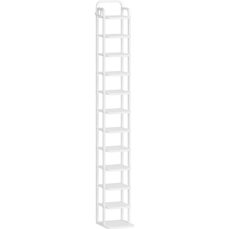 Vertikales Schuhregal, 12-Stockige Schuhregale, Schuhturm für Kleine Räume, Freistehend, Verstellbar, Platzsparend, Weiß – Bild 2