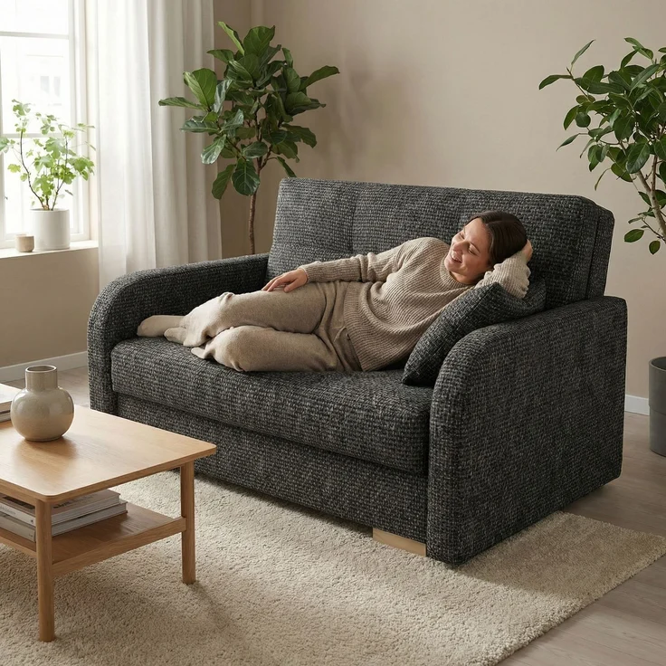 Wohnero24 Schlafsofa POLINA 2 136x95 cm 113x195 cm mit Bettkasten 2 Sitzer Sofa mit Schlaffunktion kleines Schlafsofa ausziehbar für Gästezimmer - Schwarz – Bild 1
