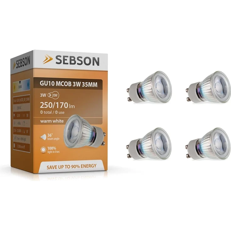 SEBSON LED-Leuchtmittel LED Lampe GU10 warmweiß 3W 35mm Durchmesser Spot 230V - 4er Pack, GU10, 4 St, Warmweiß, Einbaustrahler 230V – Bild 2