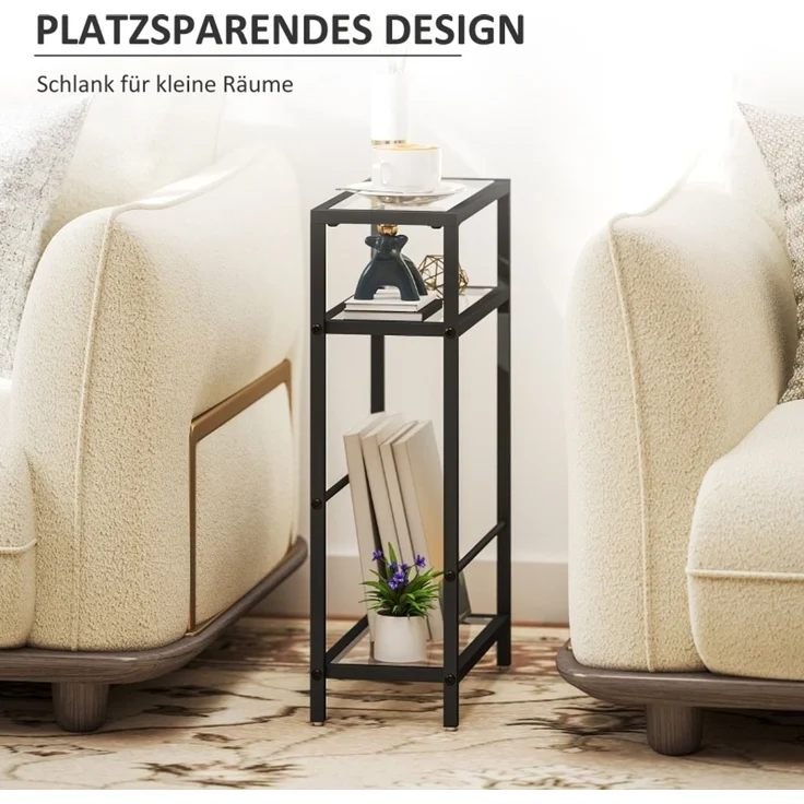 Beistelltisch 40 x 18 x 62 cm, mit Höhenverstellung, mit Bodenschonern, Möbelkonstruktion aus Glas, Schwarz – Bild 5