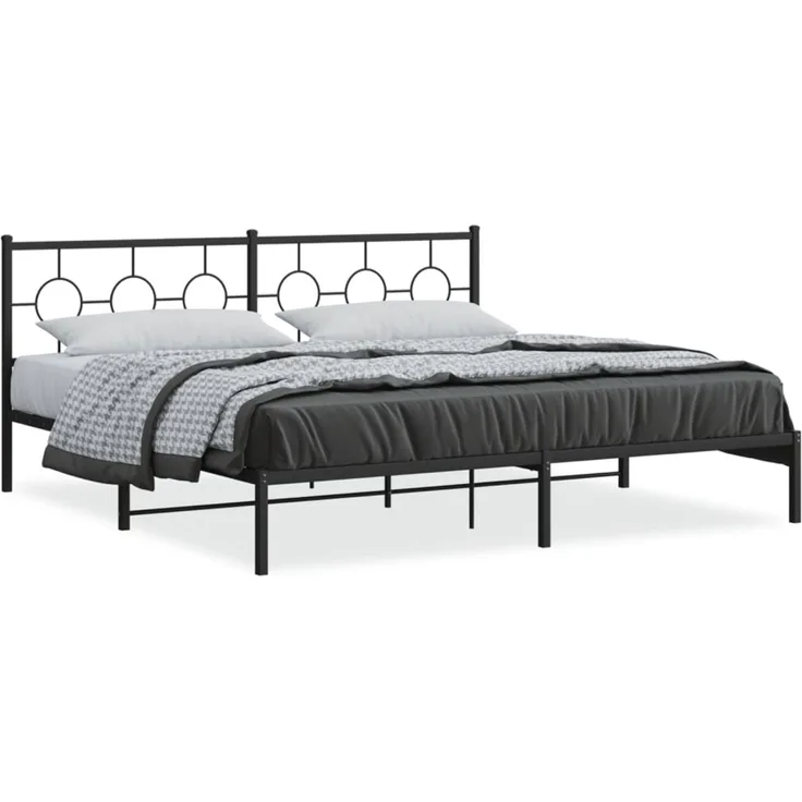 Doppelbett, Bettgestell Modernen mit Kopfteil Metall Schwarz 193x203 cm d628e