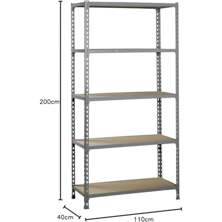 SimonRack Schwerlastregal, Lagerregal, 200 x 110 x 40 cm, Metallregal, Kellerregal, Biegestelle 200 kg, 5 Holzfachböden, Grau/Holz - Maderclick – Bild 2